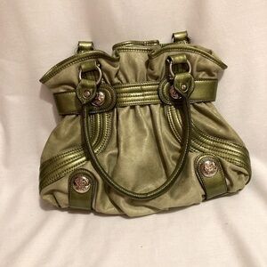 Women’s Purse Kathy Van Zeeland Faux Green Suede/Vegan Patent Leather Accents